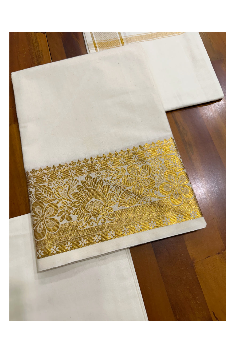 Kerala Cotton Churidar Salwar Material with Kasavu Woven Designs (include Shawl / Dupatta)