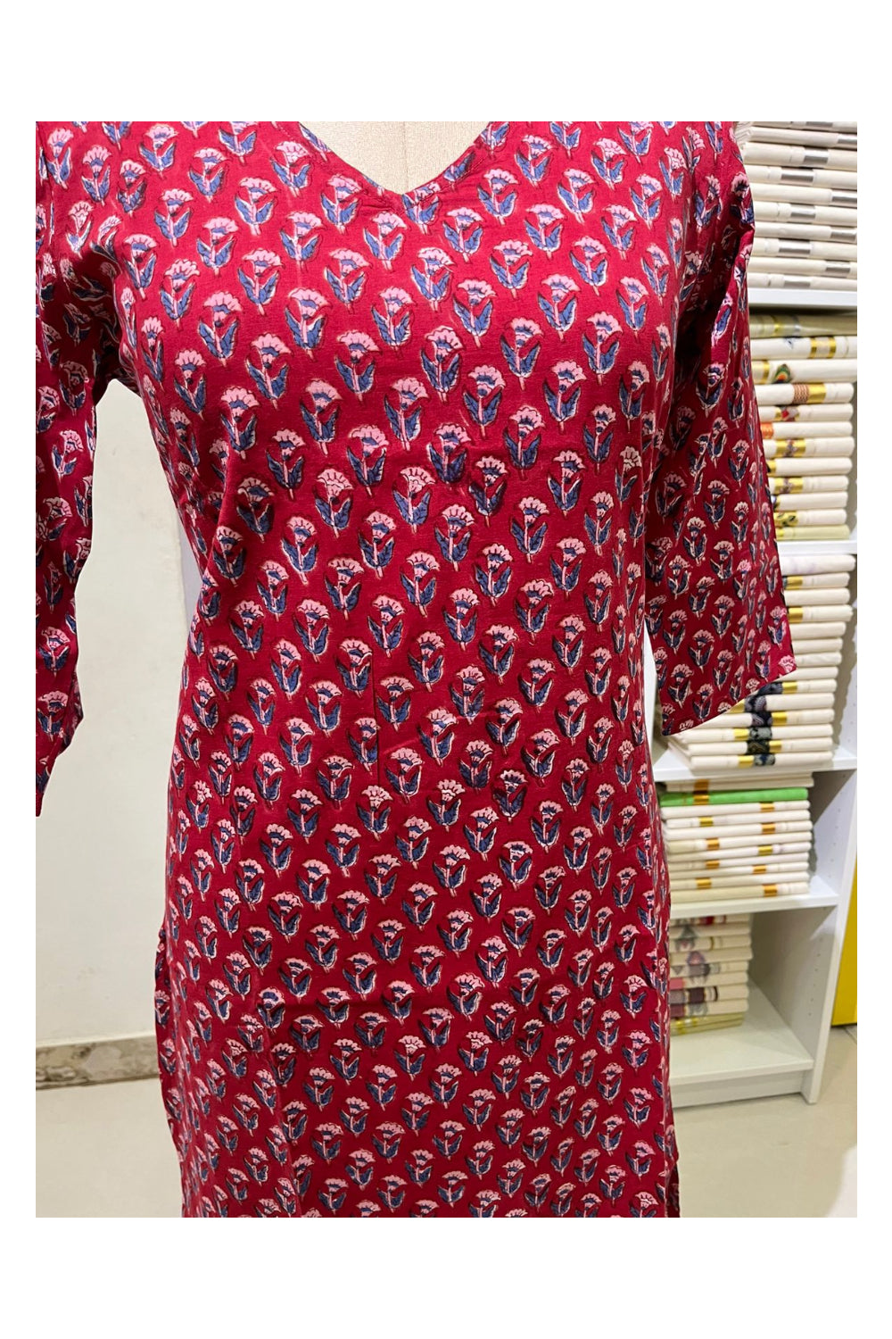 Southloom Stitched Cotton Kurti in Red Printed Designs