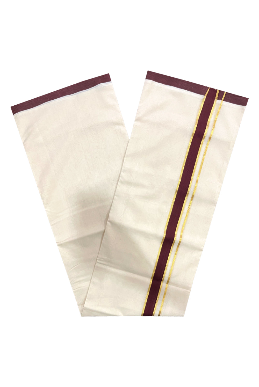 Premium Balaramapuram Unakkupaavu Handloom 10 Muzham Mundu with Kasavu and Brown Border (South Indian Kerala Dhoti)