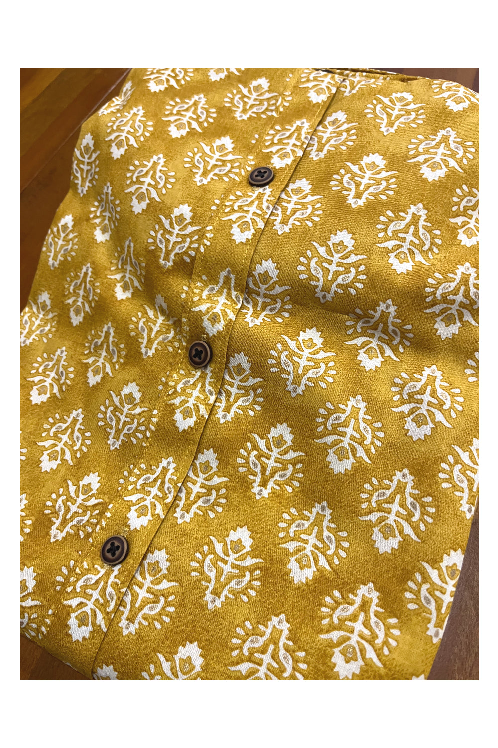 Southloom Jaipur Cotton Yellow Shirt with Floral Hand Block Printed Design (Full Sleeves)