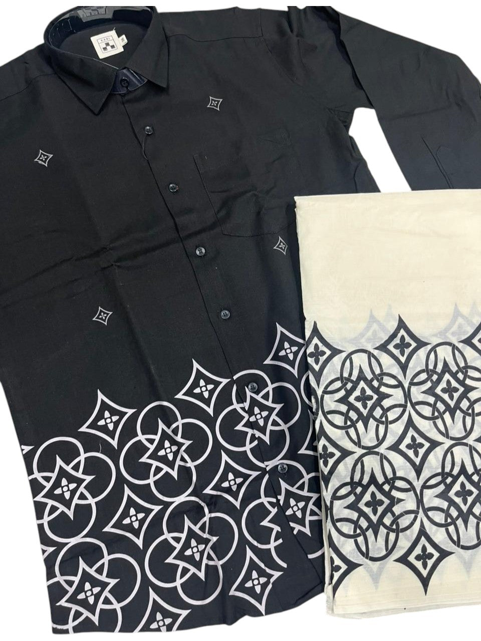 Southloom Cotton printed Black Men's Combo  (Shirt + Mundu) SL578