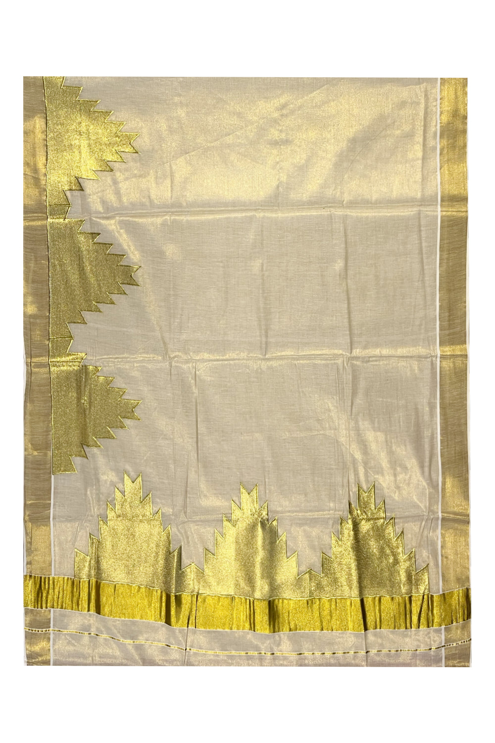 Kerala Tissue Kasavu Saree With Heavy Temple Woven Works on Border