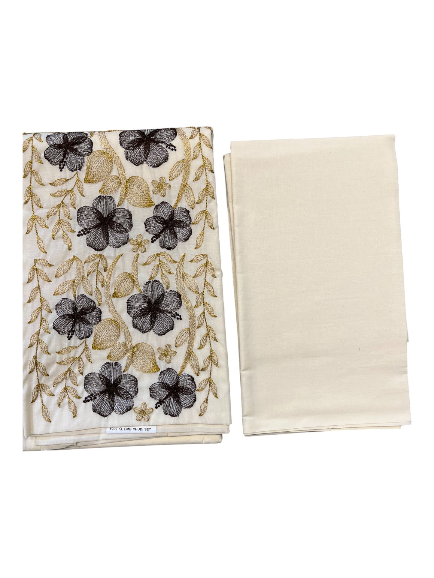 Southloom™ Cotton Churidar Salwar Suit Material with  Brown Embroidery Work (include Lines Shawl / Dupatta)