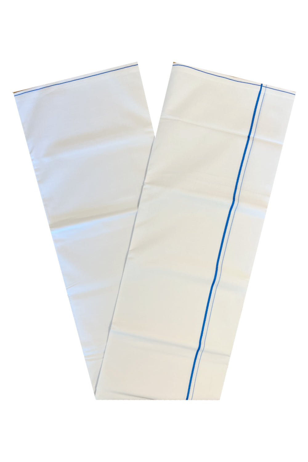 Pure White Cotton Single Mundu with Blue Kara (South Indian Dhoti)