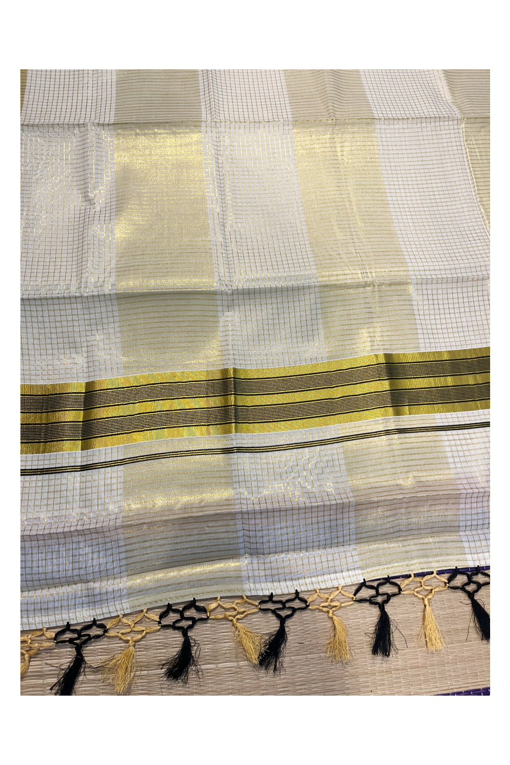 Pure Cotton Kerala Kasavu Check Saree with Black Border