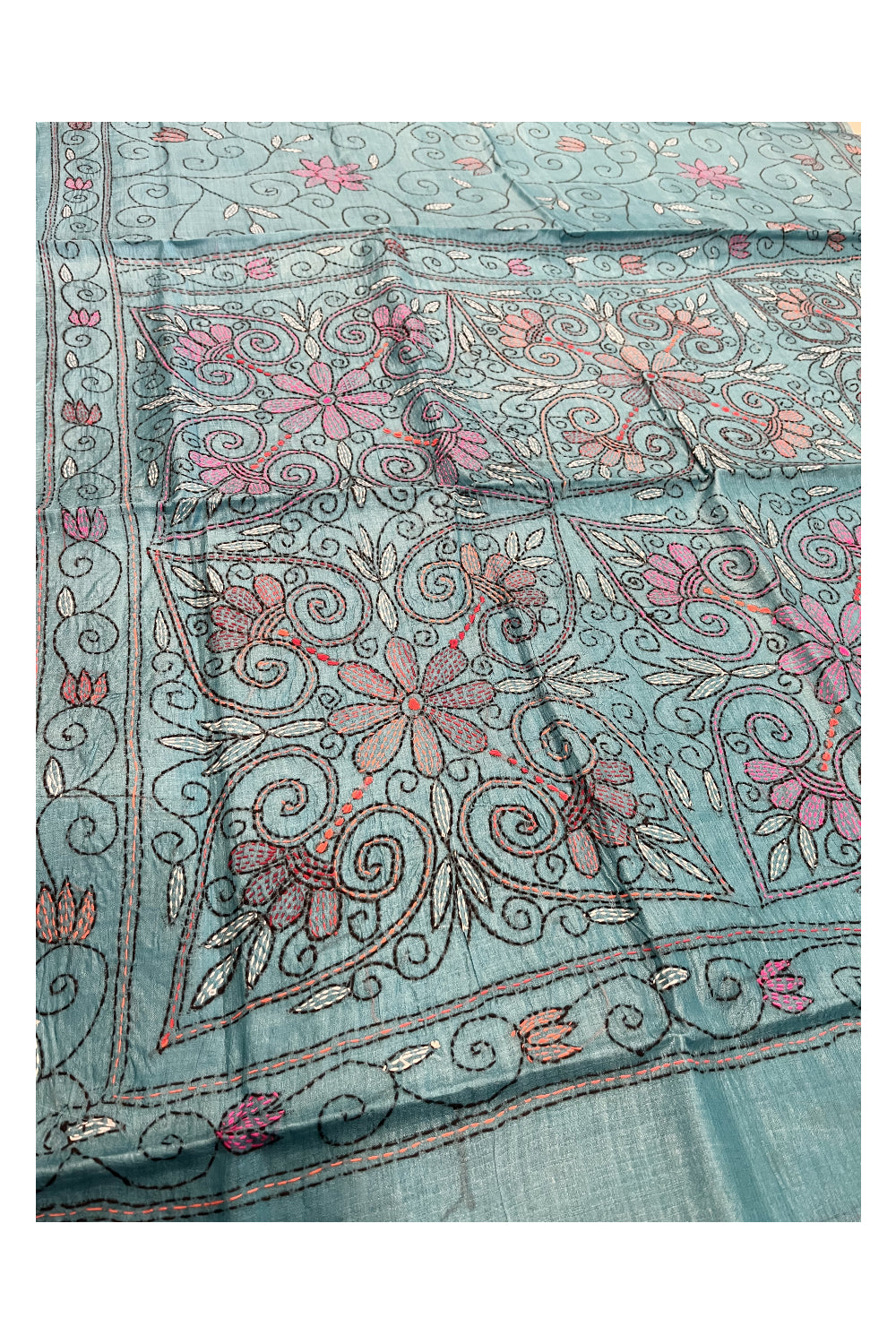 Southloom Kantha Thread Work Designer Blue Saree