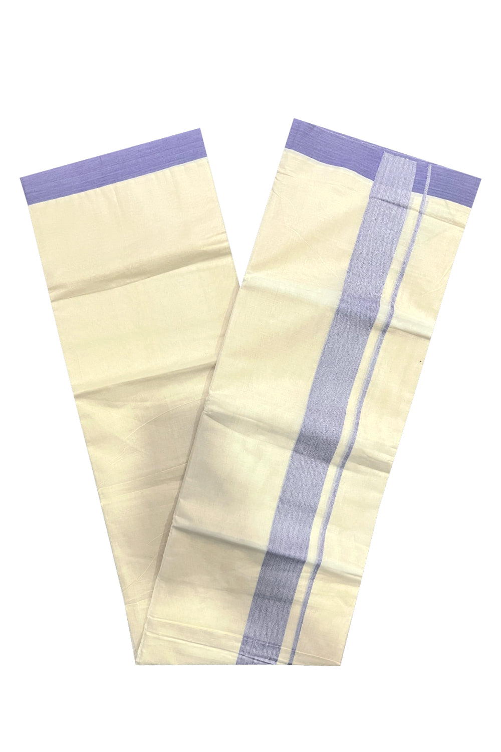 Kerala Pure Cotton Double Mundu with Violet Border (South Indian Kerala Dhoti)