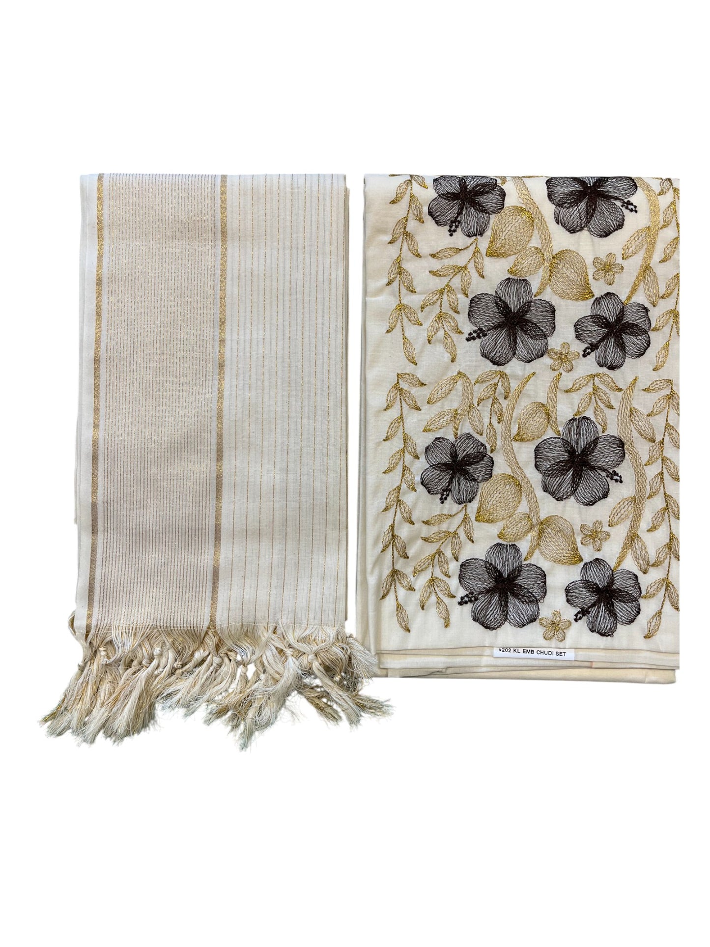 Southloom™ Cotton Churidar Salwar Suit Material with  Brown Embroidery Work (include Lines Shawl / Dupatta)