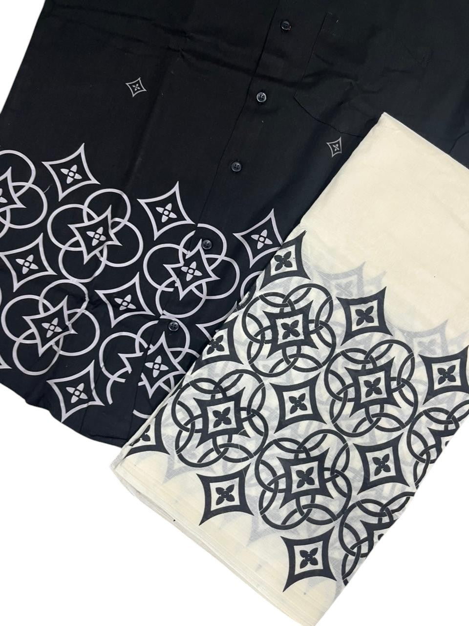 Southloom Cotton printed Black Men's Combo  (Shirt + Mundu) SL578