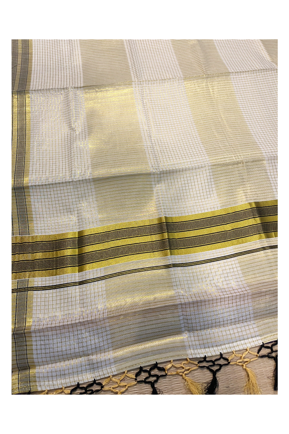 Pure Cotton Kerala Kasavu Check Saree with Black Border