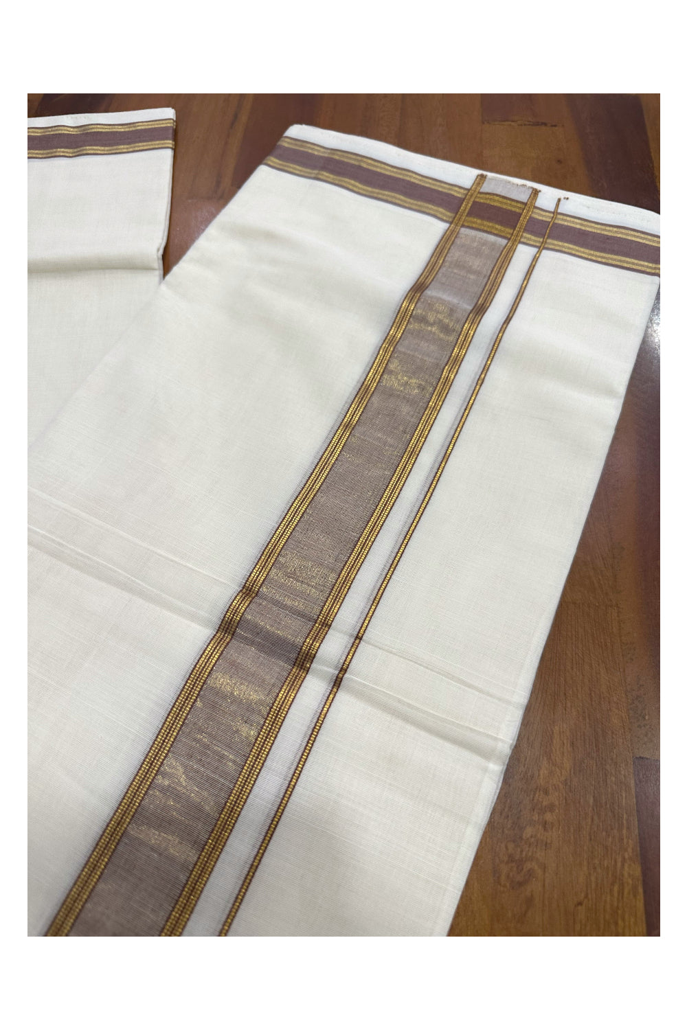 Southloom Premium Handloom Mundu with Brown and Kasavu Kara (Onam Mundu 2023)