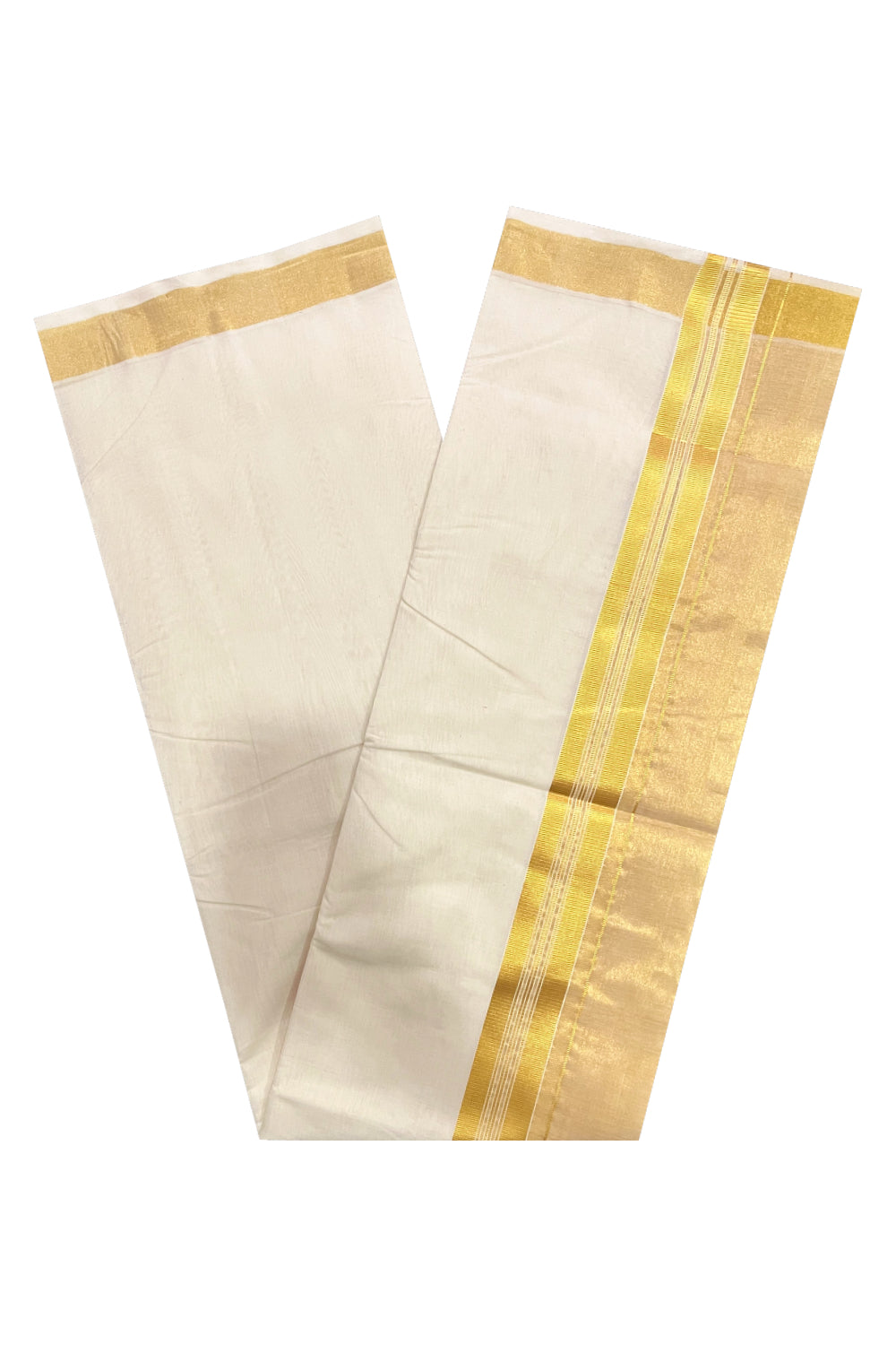 Southloom Premium Handloom Pure Cotton Wedding Mundu with Tissue Kasavu on Border (South Indian Kerala Dhoti)