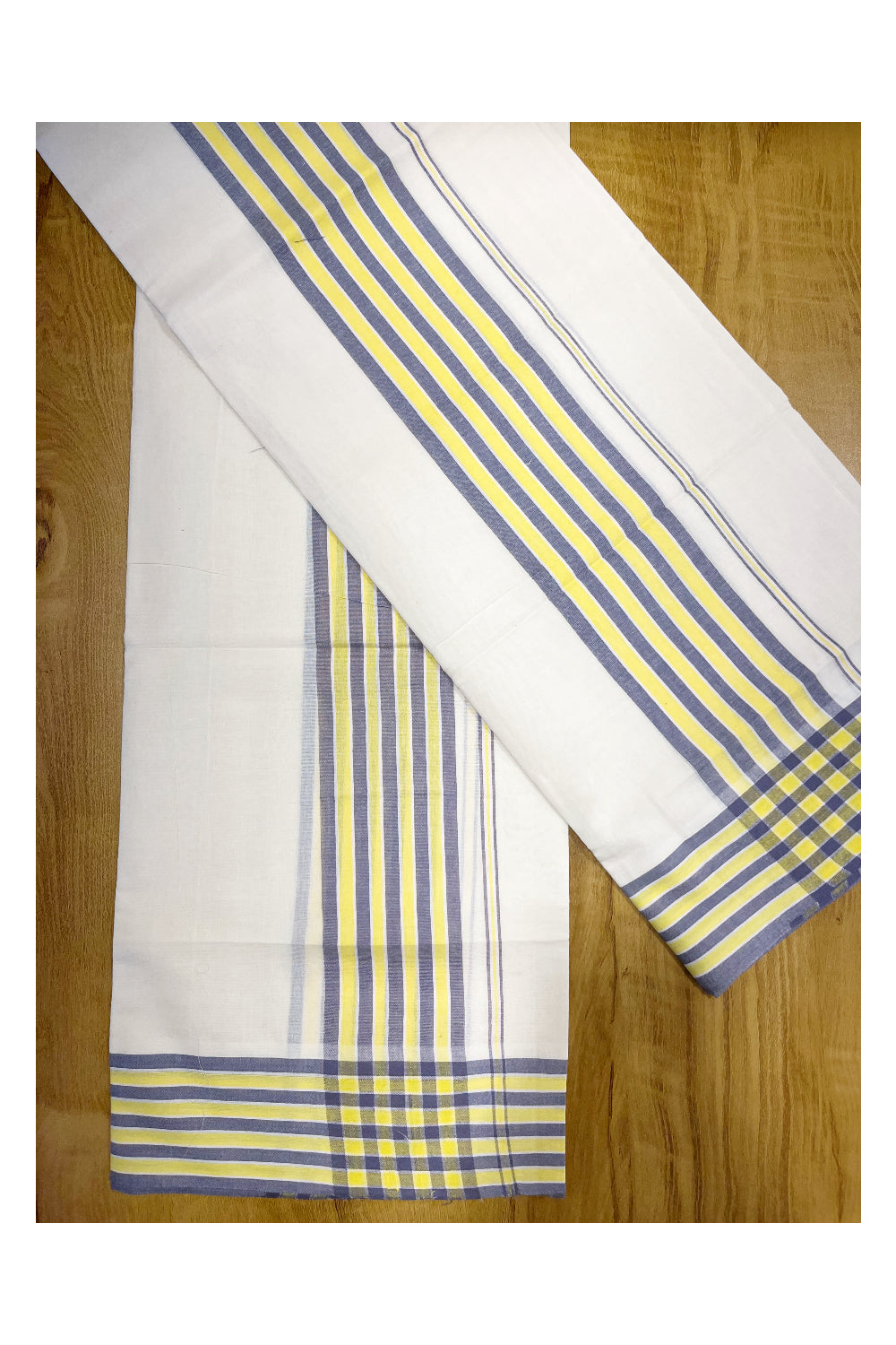 Southloom Mulloth Soft Cotton Grey Yellow Border Set Mundu 2.80 Mtrs