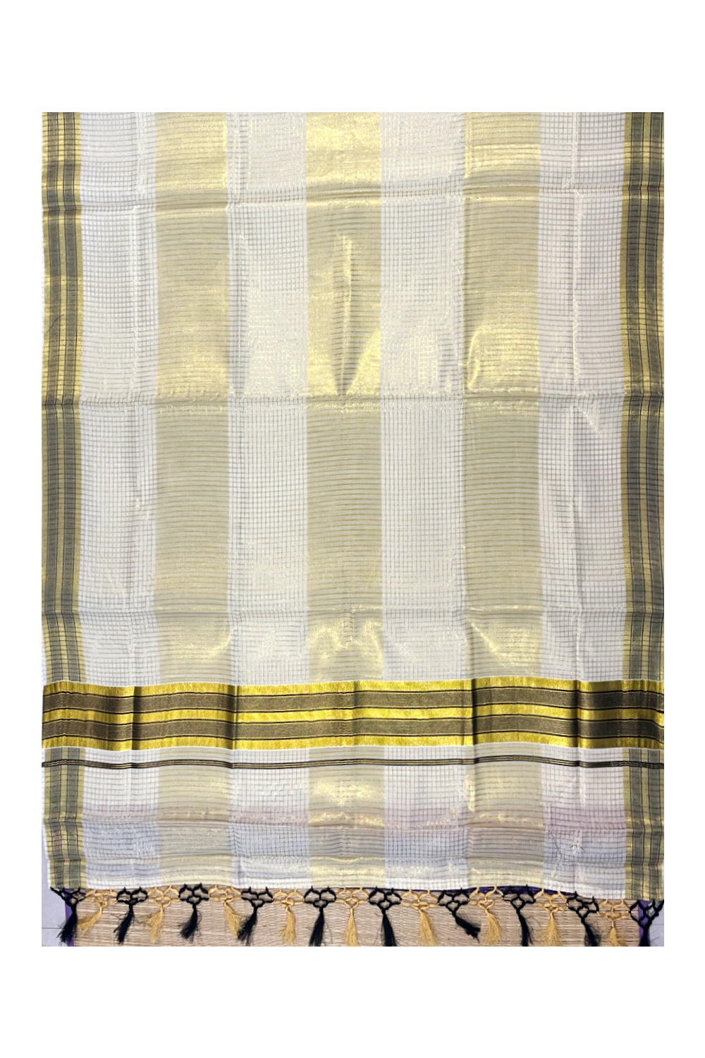 Pure Cotton Kerala Kasavu Check Saree with Black Border