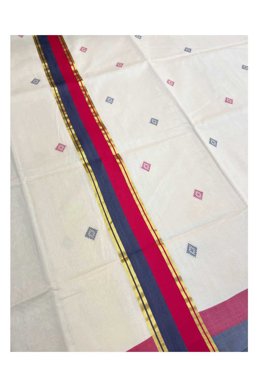 Southloom Premium Balaramapuram Unakkupaavu Handloom Cotton Butta Saree with Grey,Pink and Kasavu Border