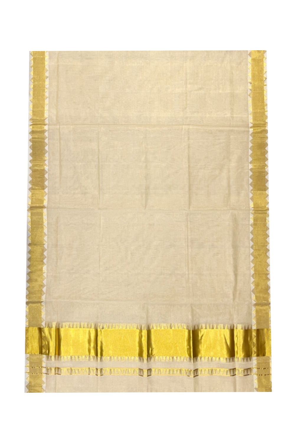 Southloom Premium Handloom Tissue Kasavu Saree with Temple Woven Border