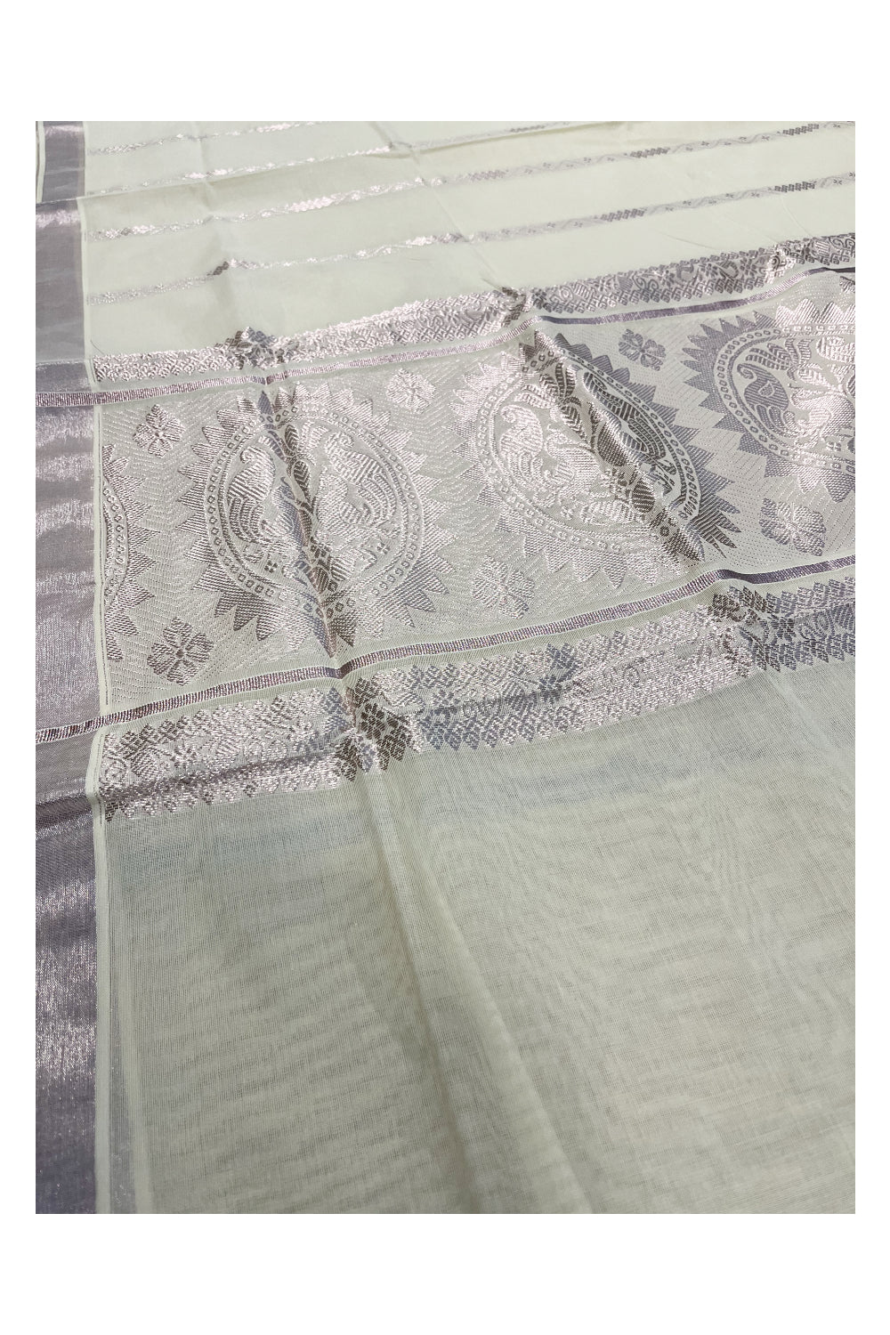 Kerala Cotton Rose Kasavu Saree With Heavy Woven Work On Pallu