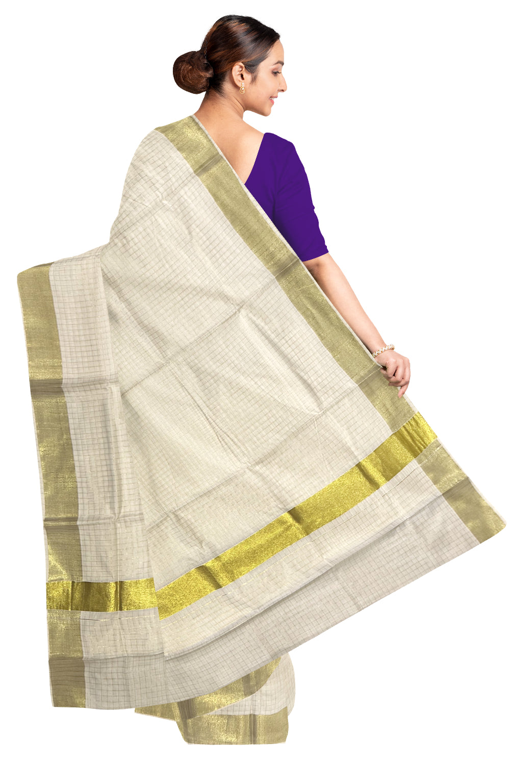 Pure Cotton Kerala Kasavu Checks Design Saree (Onam Saree 2023)