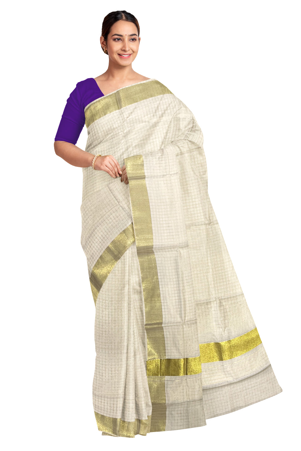 Pure Cotton Kerala Kasavu Checks Design Saree (Onam Saree 2023)