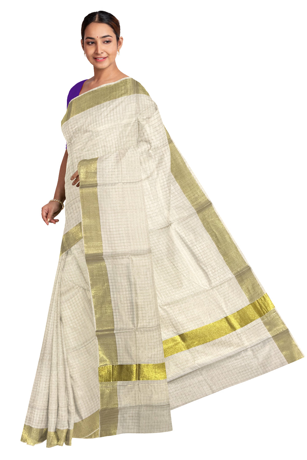 Pure Cotton Kerala Kasavu Checks Design Saree (Onam Saree 2023)