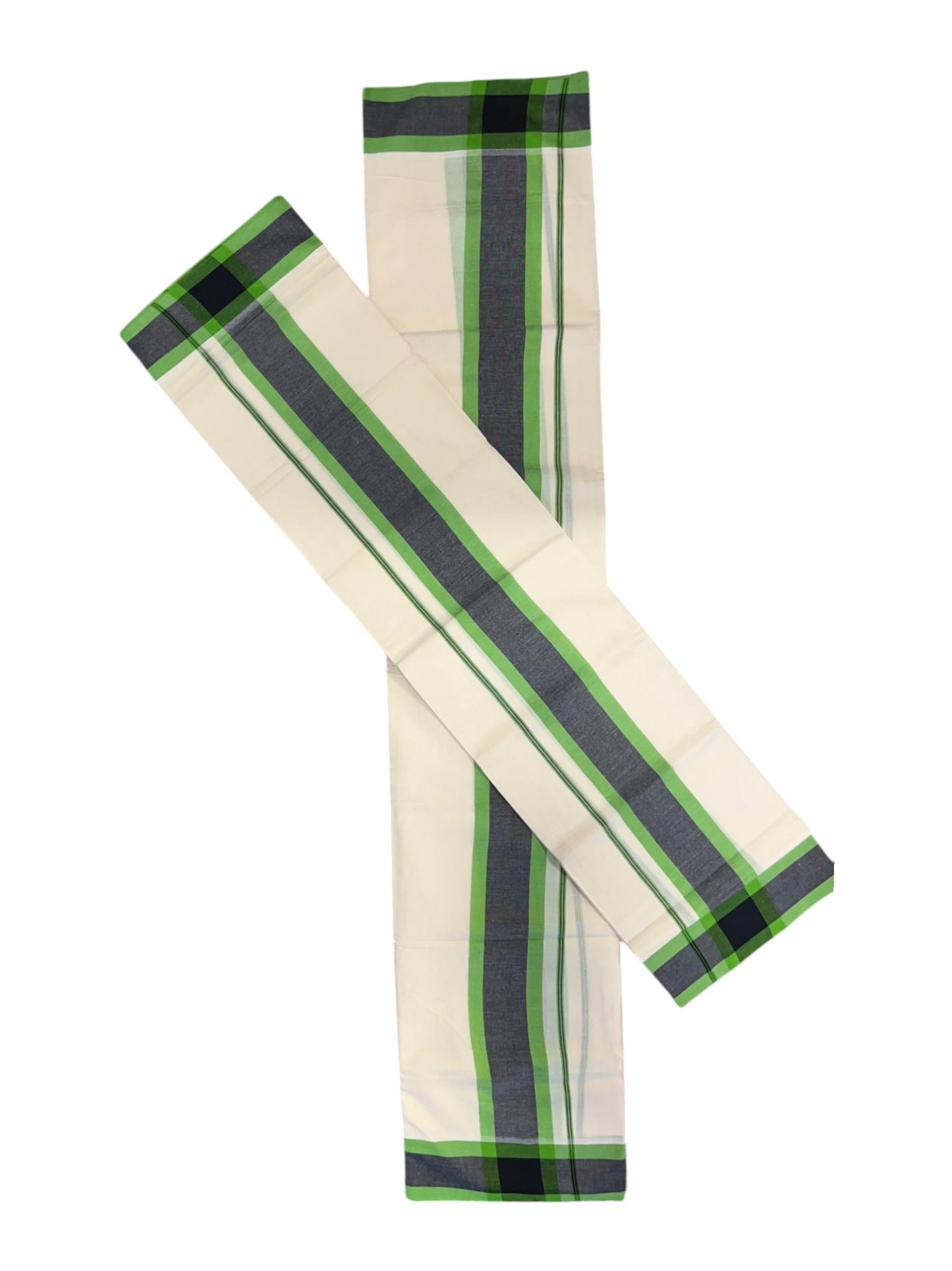 Pure Cotton Mundum Neriyathum Double (Set Mundu) with Green and Black Border