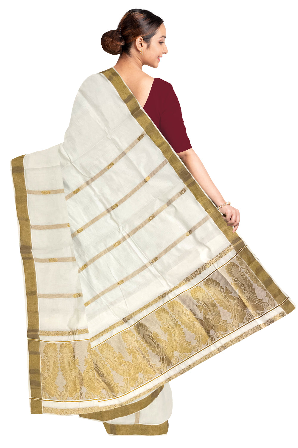 Kerala Pure Cotton Heavy Woven Work Kasavu Saree