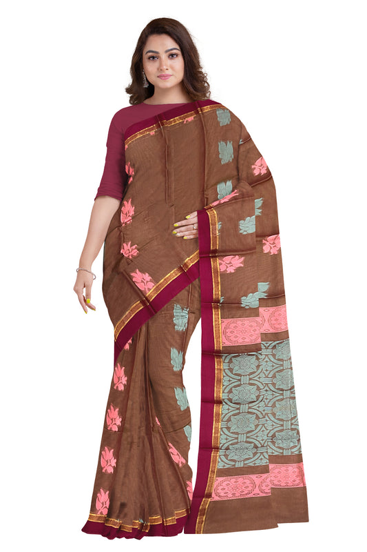 Southloom Cotton Light Maroon Saree with Woven Butta Works on Body and Pallu