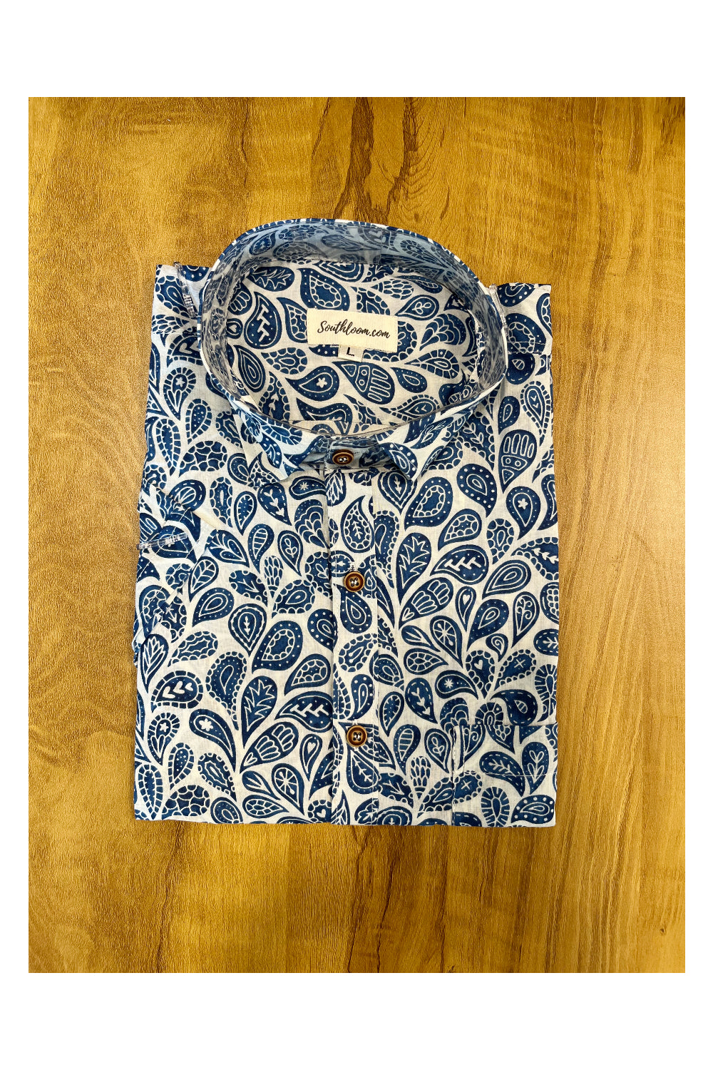 Southloom Jaipur Cotton Blue Hand Block Printed Shirt (Half Sleeves)