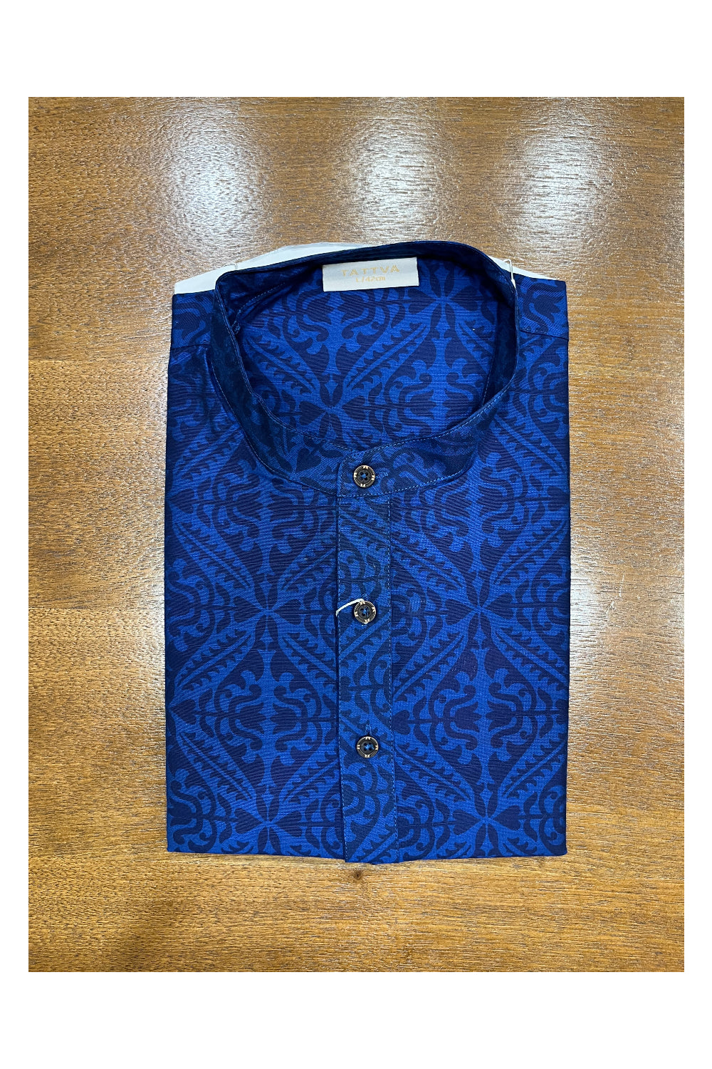 Southloom Blue Printed Semi Silk Short Kurta for Men