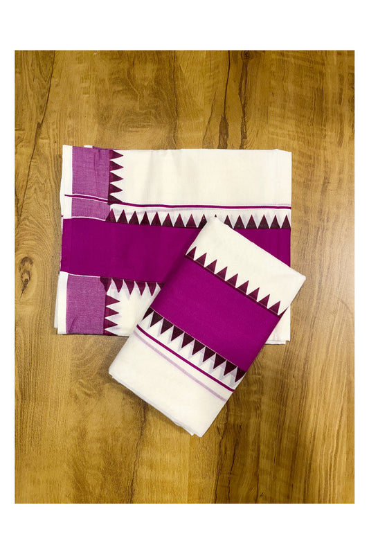 Kerala Pure Cotton Set Mundu Single (Mundum Neriyathum) with Bright Magenta Temple Border 2.80 Mtrs