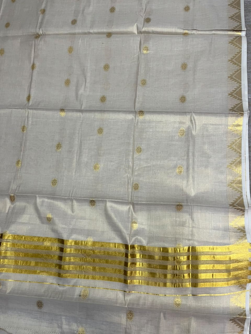 Southloom Tissue Kerala Kasavu Saree with Woven Work on Body and Temple Border