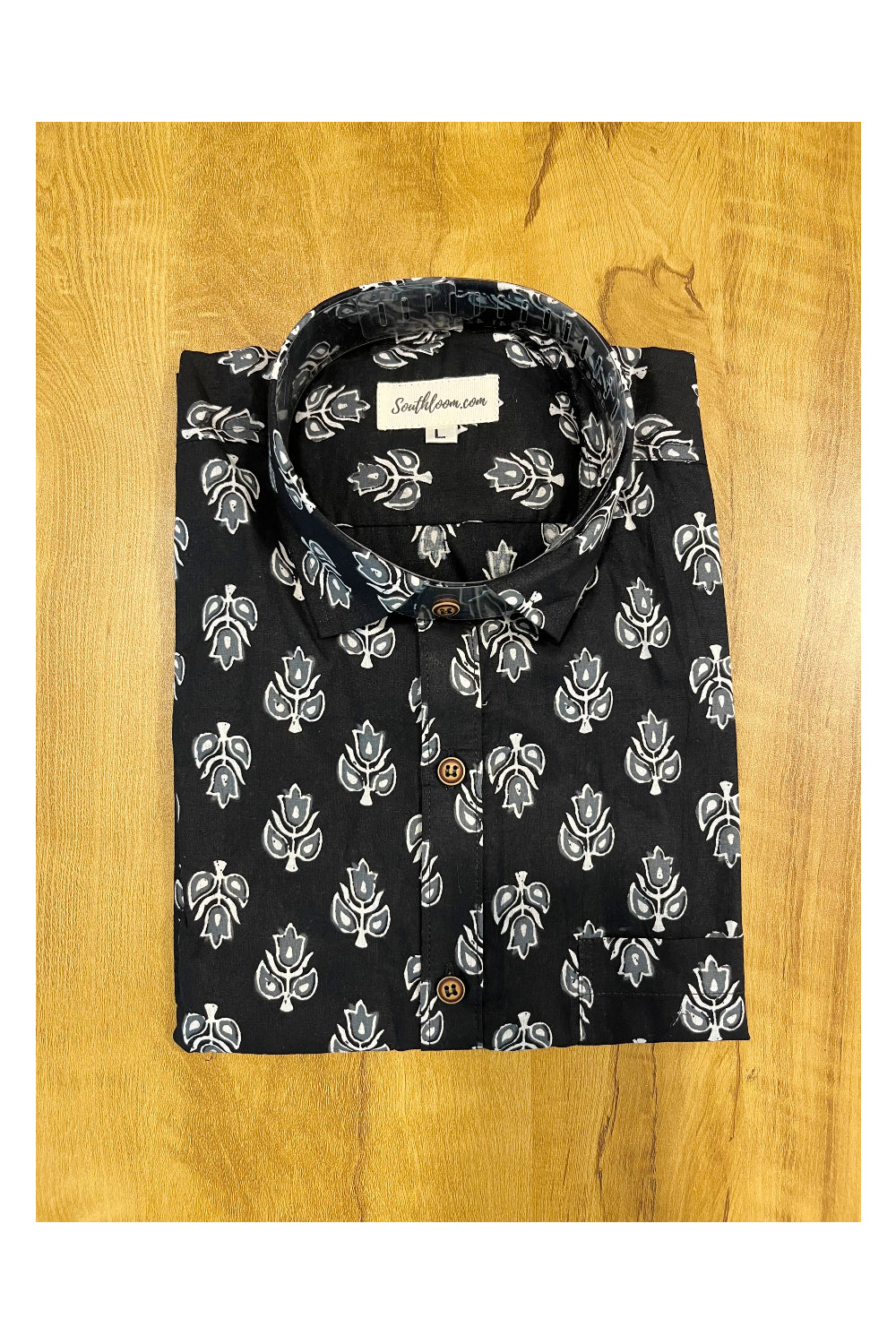 Southloom Jaipur Cotton Black Hand Block Printed Shirt (Full Sleeves)