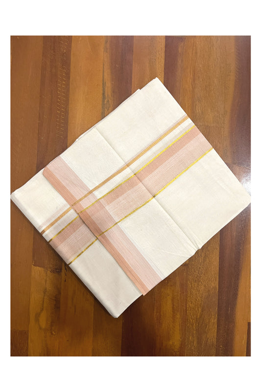 Pure Cotton Kerala Double Mundu with Kasavu and Beige Kara (South Indian Kerala Dhoti)