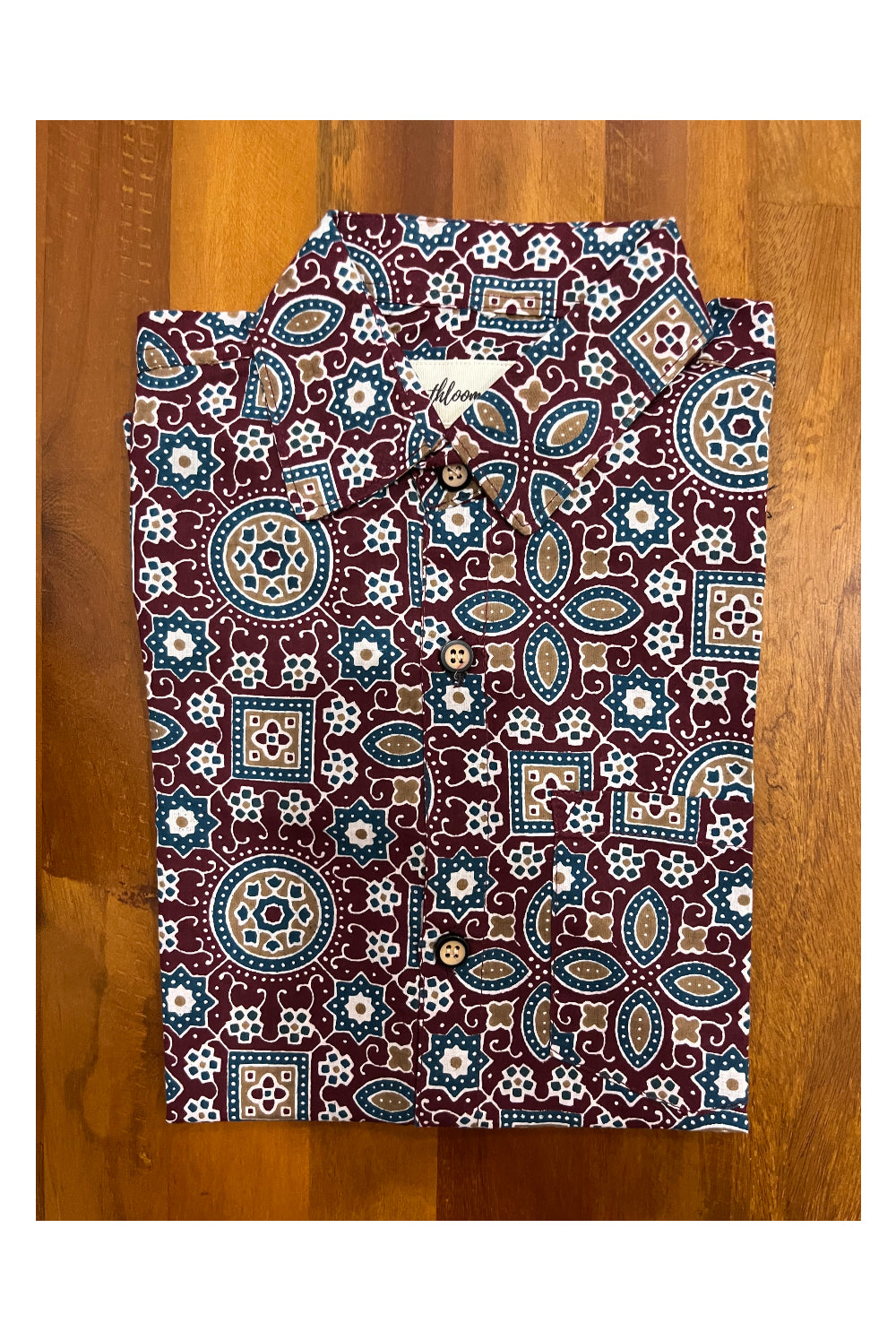 Southloom Jaipur Cotton Maroon Ajrakh Hand Block Printed Shirt For Kids (Half Sleeves)