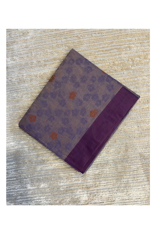 Southloom Kerala Cotton Saree with Floral Woven Works Across Body in Violet