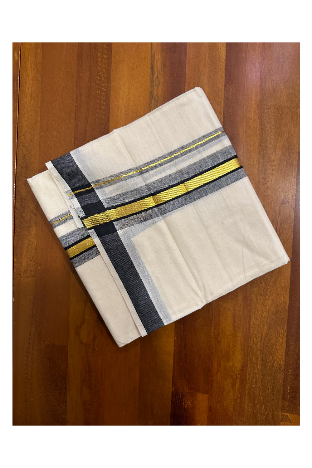 Kerala Cotton Double Mundu with Black and Kasavu Border (Onam Mundu 2023)