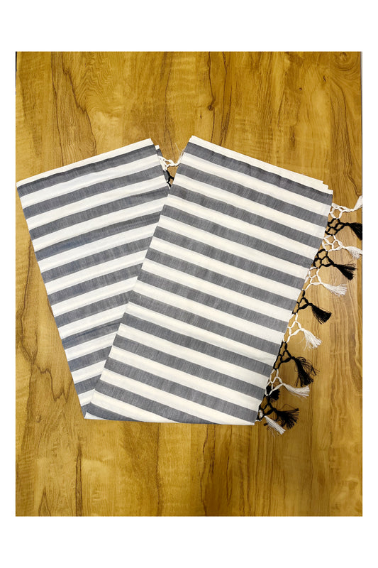 Kerala Pure Cotton Black Lines Saree with Tassels Work