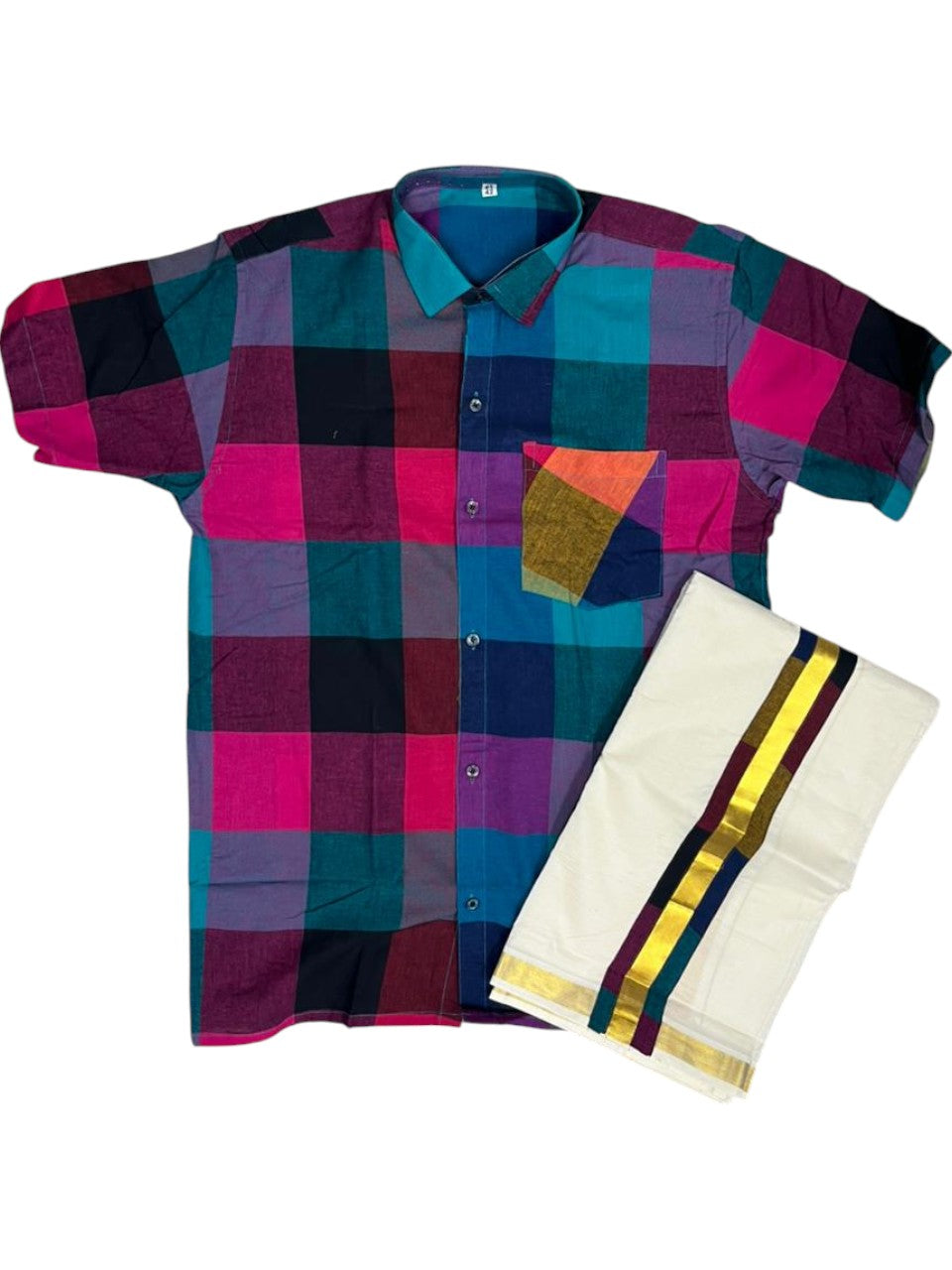 Southloom Cotton Madras Check Design Men's Combo (Shirt + Mundu) SLCOMBO SL577