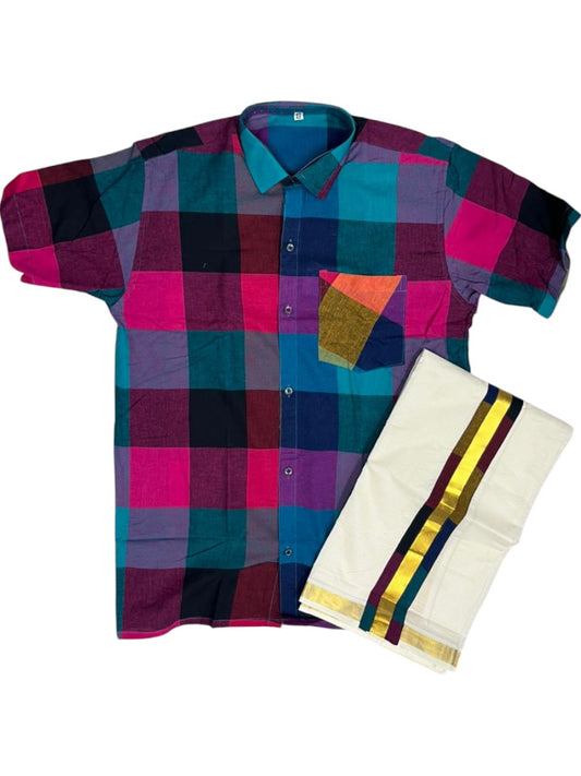 Southloom Cotton Madras Check Design Men's Combo (Shirt + Mundu) SLCOMBO SL577