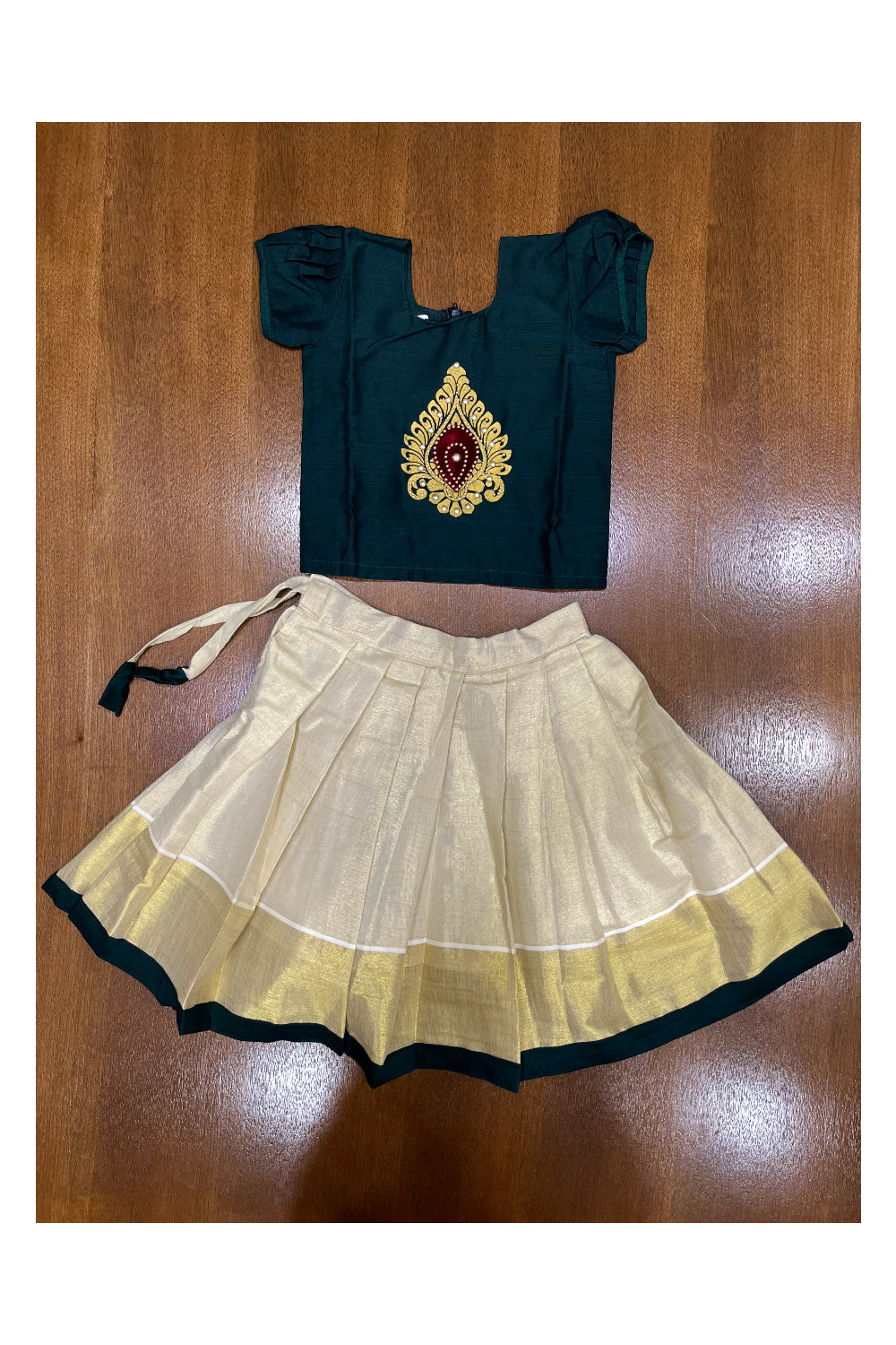 Southloom Kerala Pavada Blouse with Green Bead Work Design (Age - 2 Year)