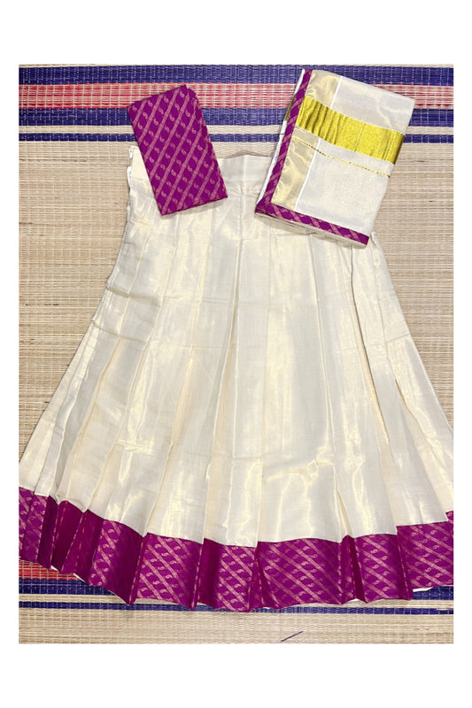 Southloom Semi Stitched Tissue Dhavani Set with Pavada and Magenta Blouse Piece