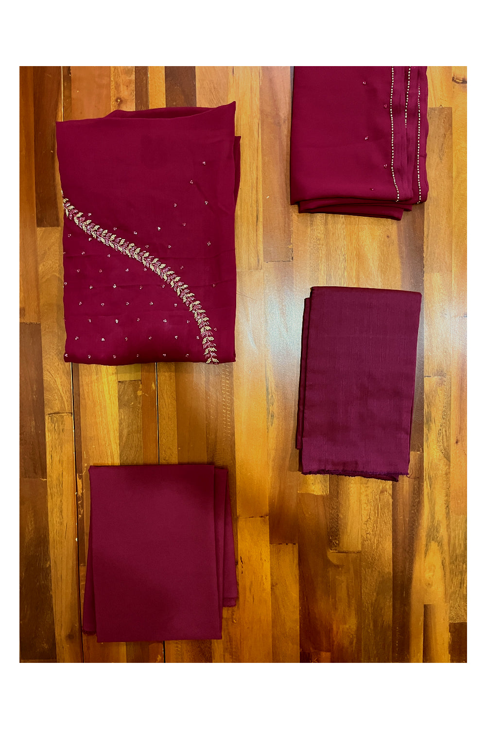Southloom™ Georgette Churidar Salwar Suit Material in Maroon with Bead Works