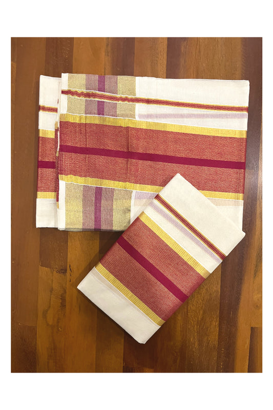 Pure Cotton Kerala Onam 2023 Set Mundu (Mundum Neriyathum) Single with Maroon and Kasavu Border 2.80 Mtrs