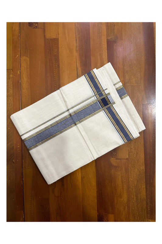 Southloom Premium Handloom Mundu with Dark Blue and Kasavu Kara (Onam Mundu 2023)