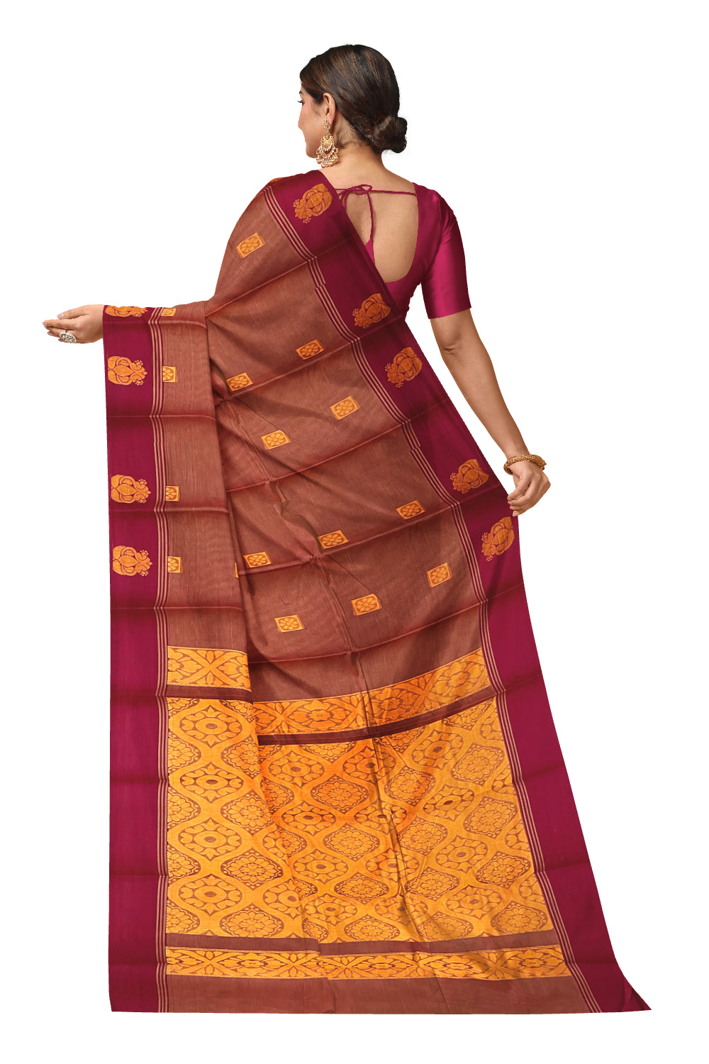 Southloom Cotton Brick Red Saree with Woven Butta Works on Body and Pallu