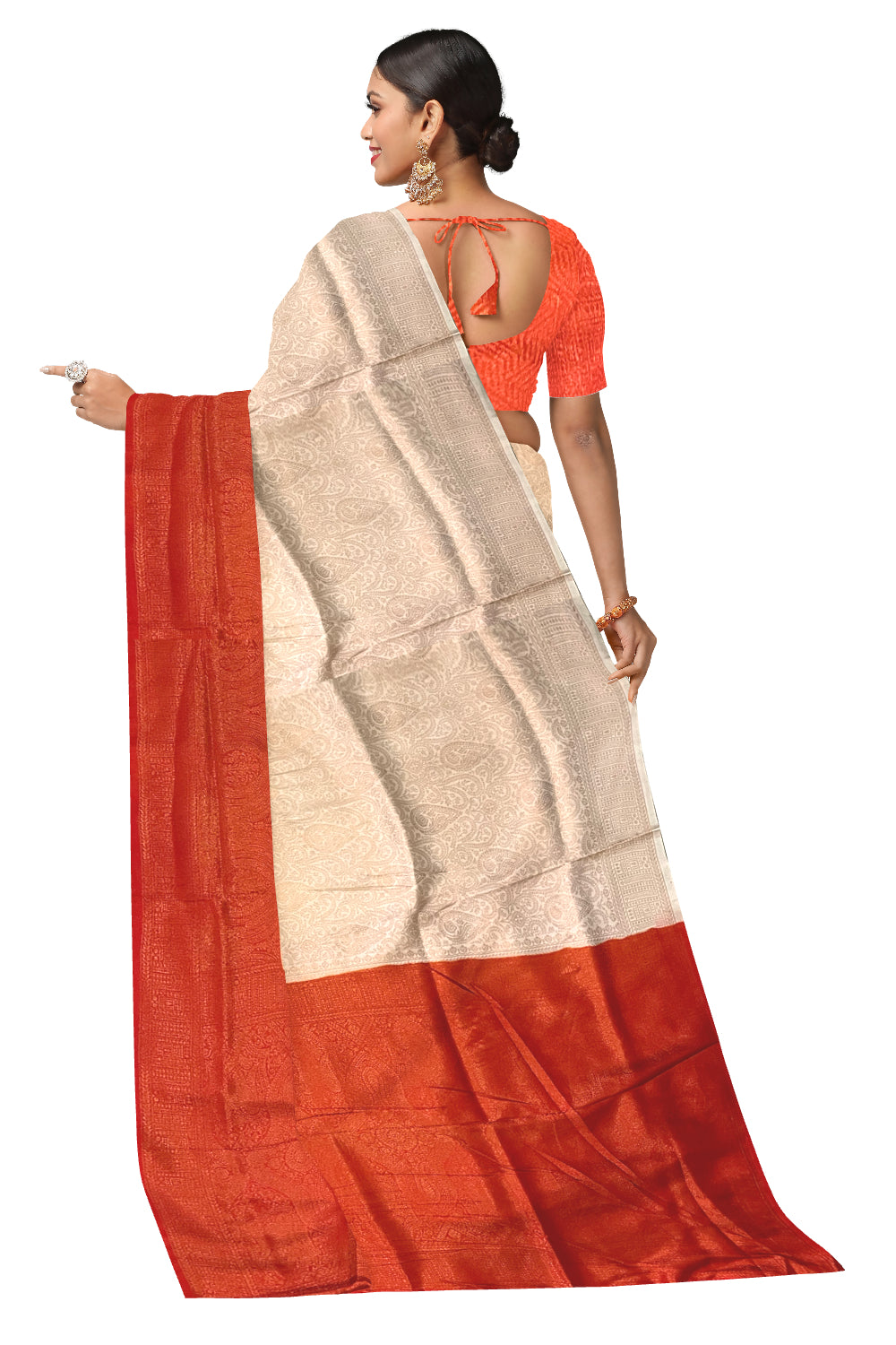 Southloom Soft Silk Beige Designer Saree with Orange Border