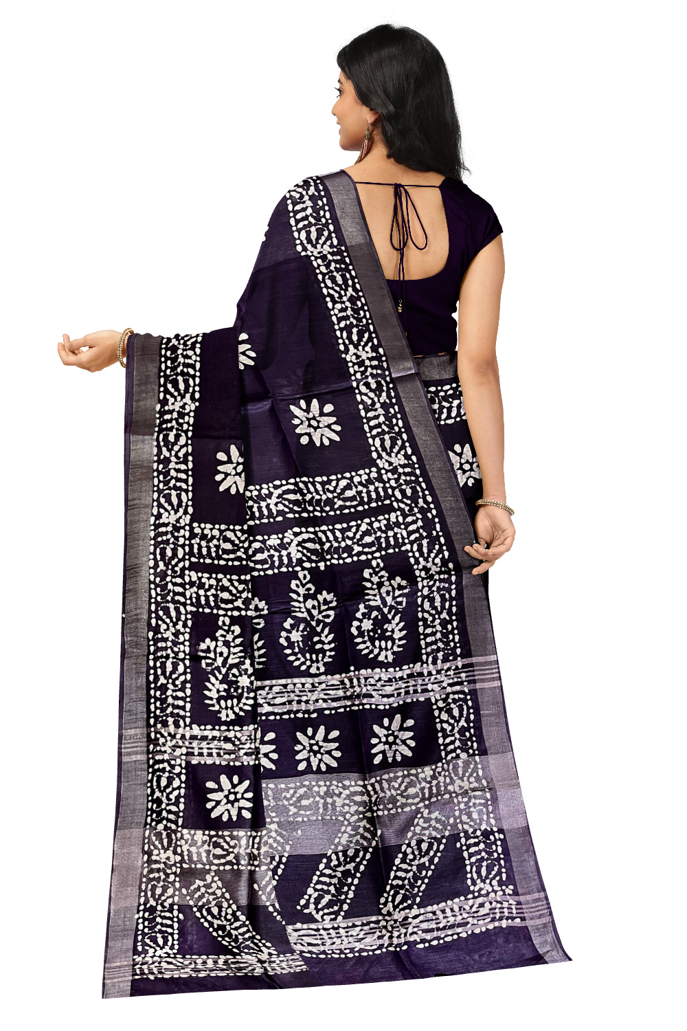 Southloom Cotton Dark Purple Saree with Baswara Prints on Body and Pallu