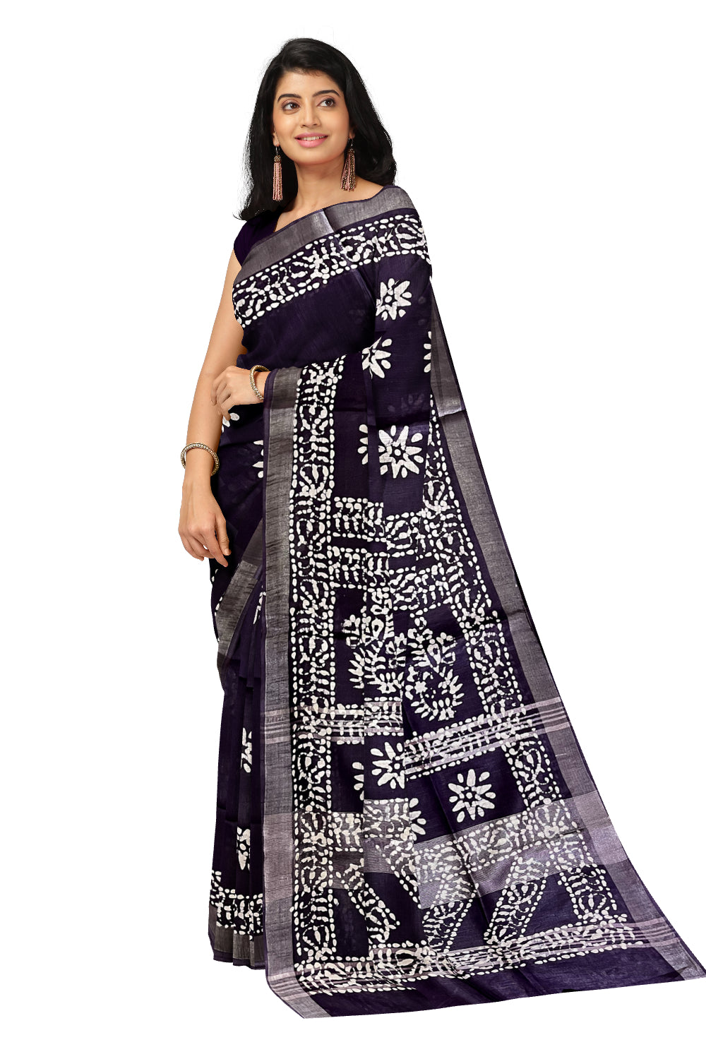 Southloom Cotton Dark Purple Saree with Baswara Prints on Body and Pallu