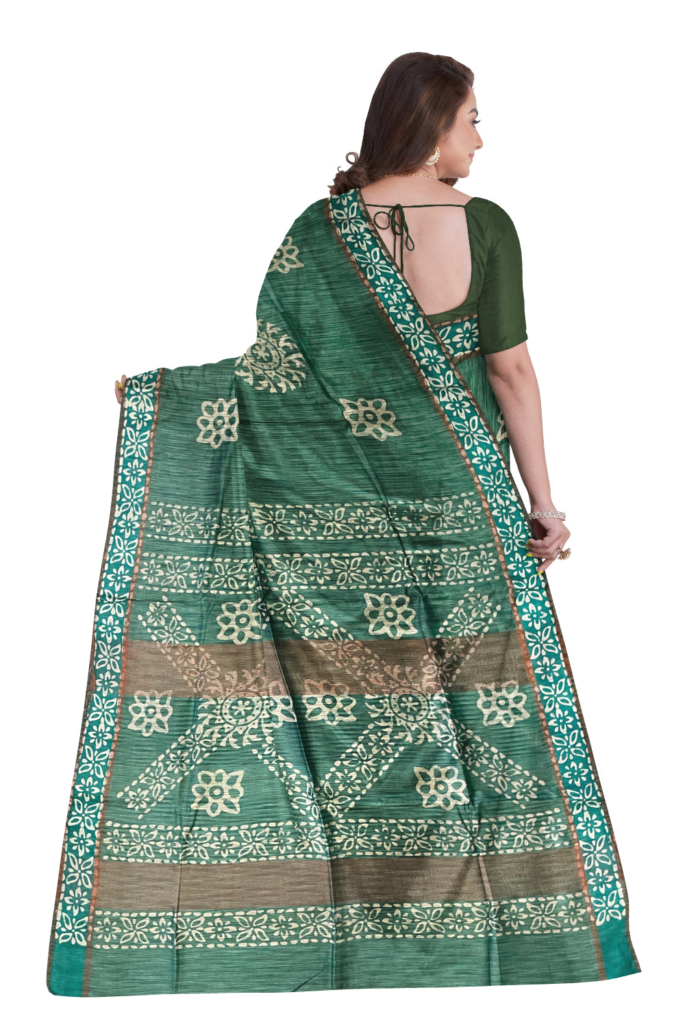 Southloom Cotton Green Saree with Baswara Prints on Body and Pallu