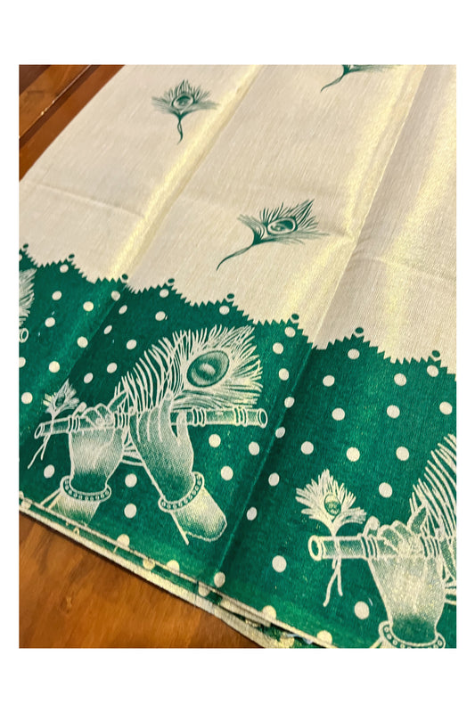 Kerala Tissue Block Printed Pavada and Green Blouse Material for Kids 3 Meters